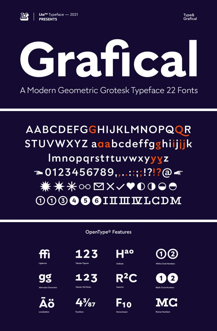 Grafical font family by Letter Omega Type Foundry