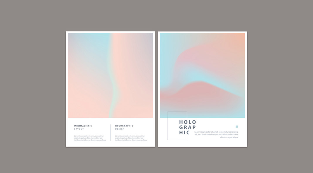 Abstract minimalist holographic flyer templates for Adobe Illustrator.