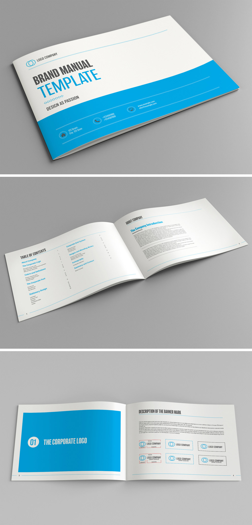 Brand Manual Template with Blue Accents