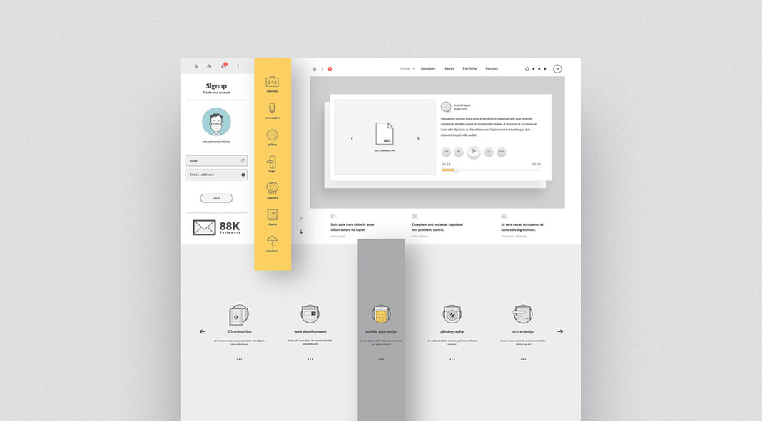 Company Portfolio Website Template for Adobe Illustrator with Graphic Icons