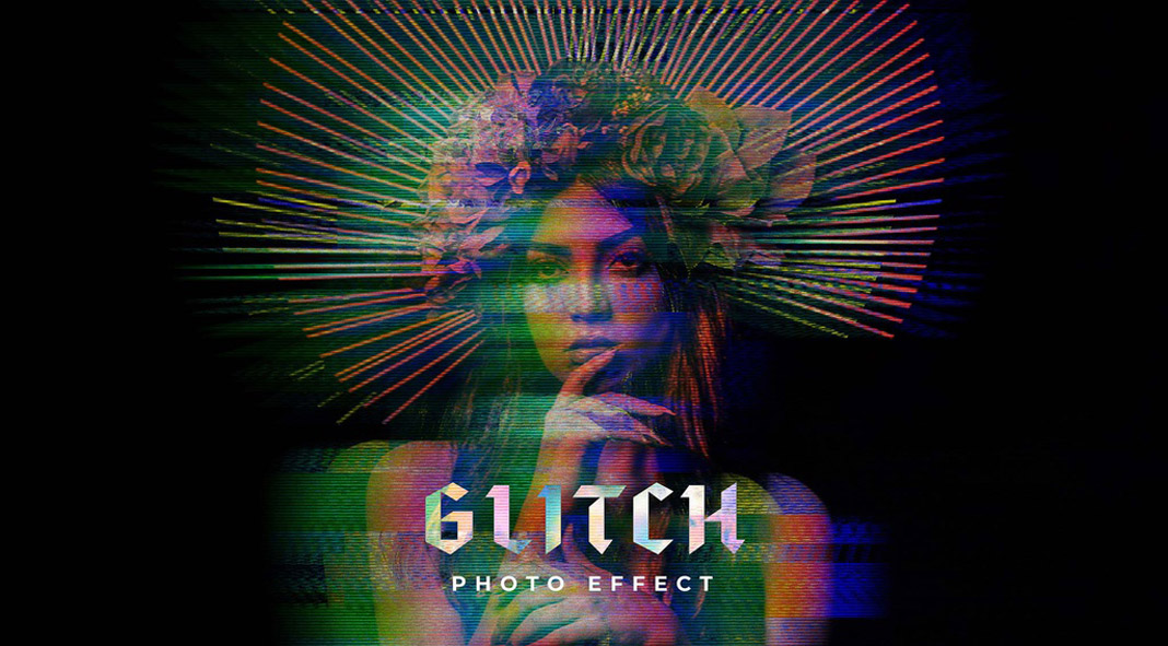 Digital Distorted Glitch Photoshop Effect Mockup by Pixelbuddha.
