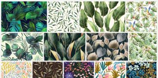 Floral vector background patterns of leaves and flowers.