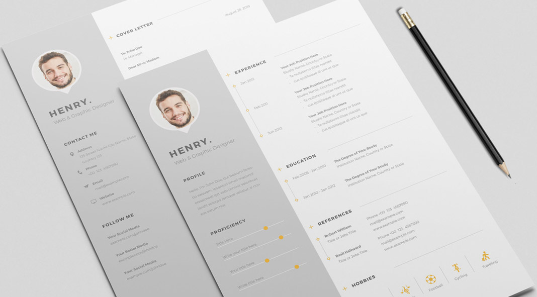 Resume and CV Template with Gray Sidebar Element and Orange Accents
