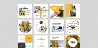Clean Business Social Media Templates with Graphic Shapes and Yellow Accents