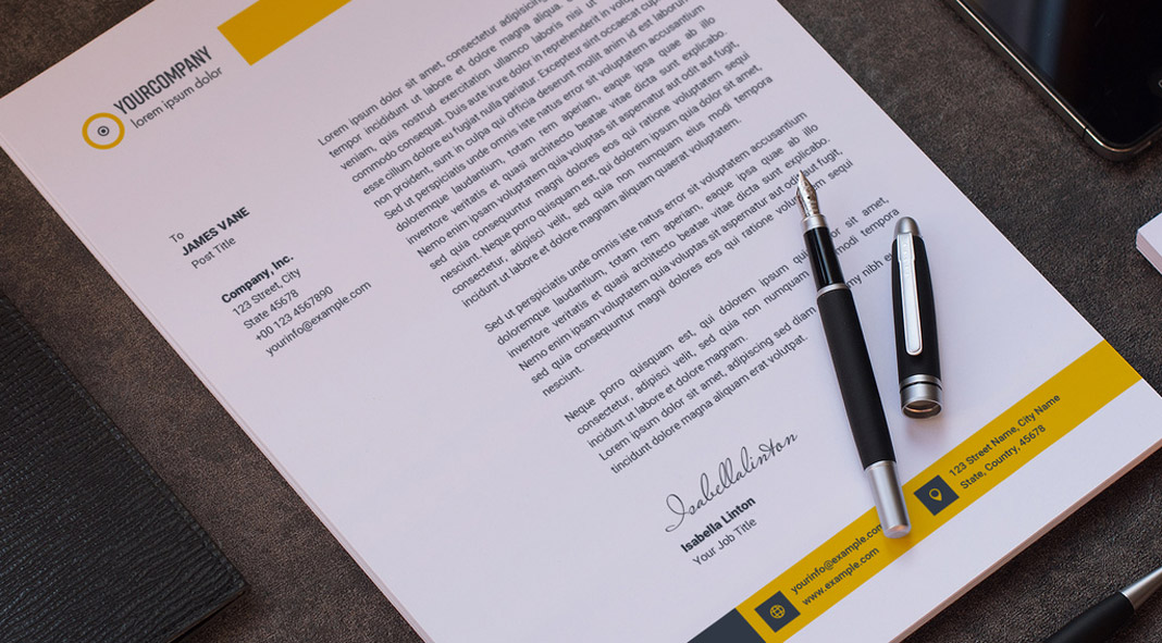 Adobe Illustrator Letterhead Template with Yellow Accents