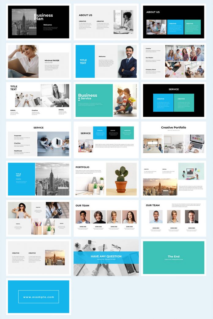 Download a business plan presentation template for Adobe InDesign.