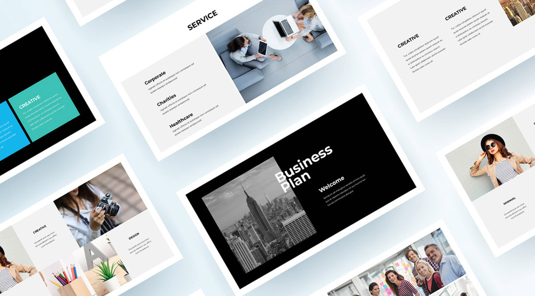 Download a business plan presentation template for Adobe InDesign.