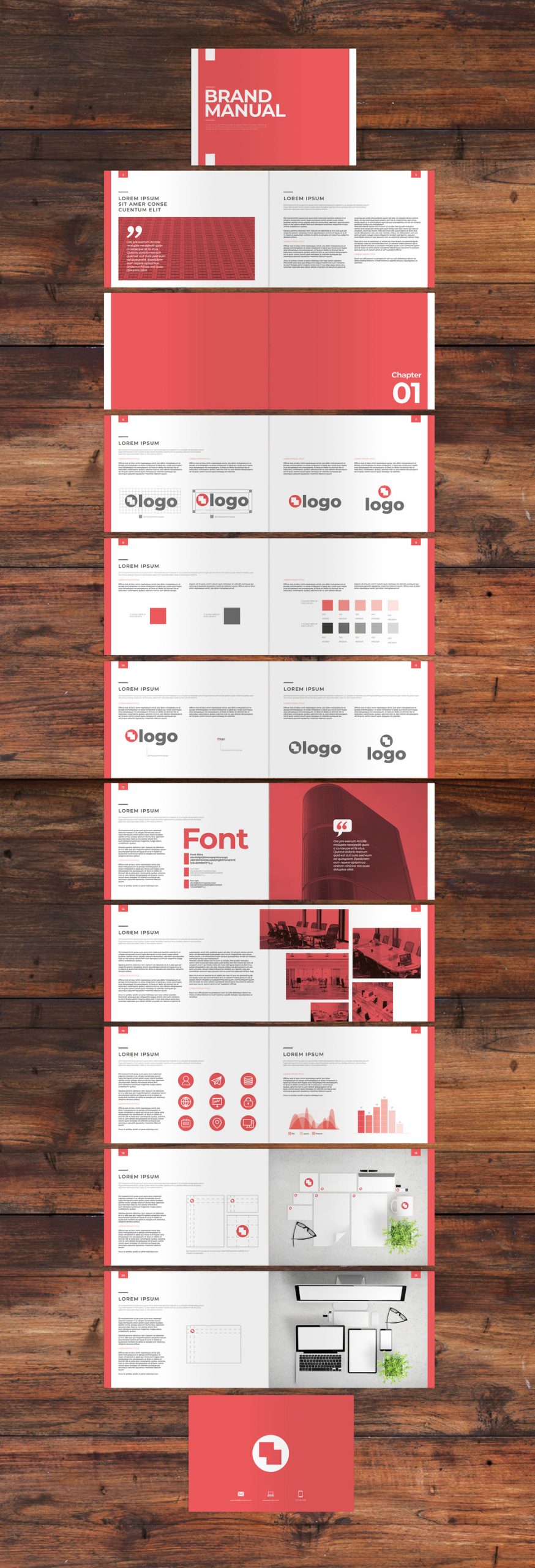 Red & White Brand Manual Template for Adobe InDesign