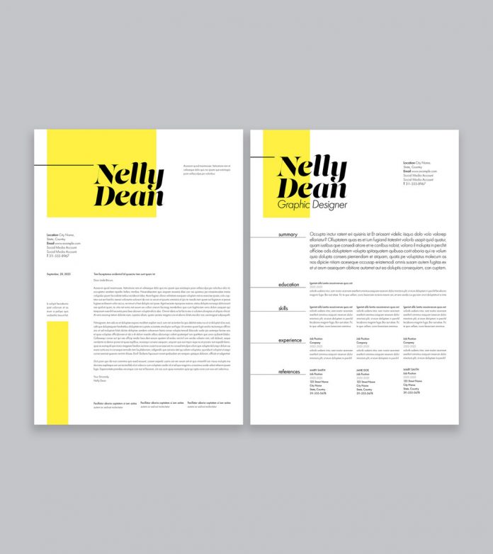 Adobe InDesign Resume and Cover Letter Template with Yellow Accents