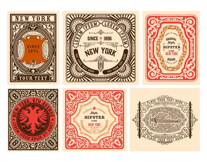 Six Vintage Labels for Packing and Branding