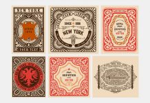 Six Vintage Labels for Packing and Branding