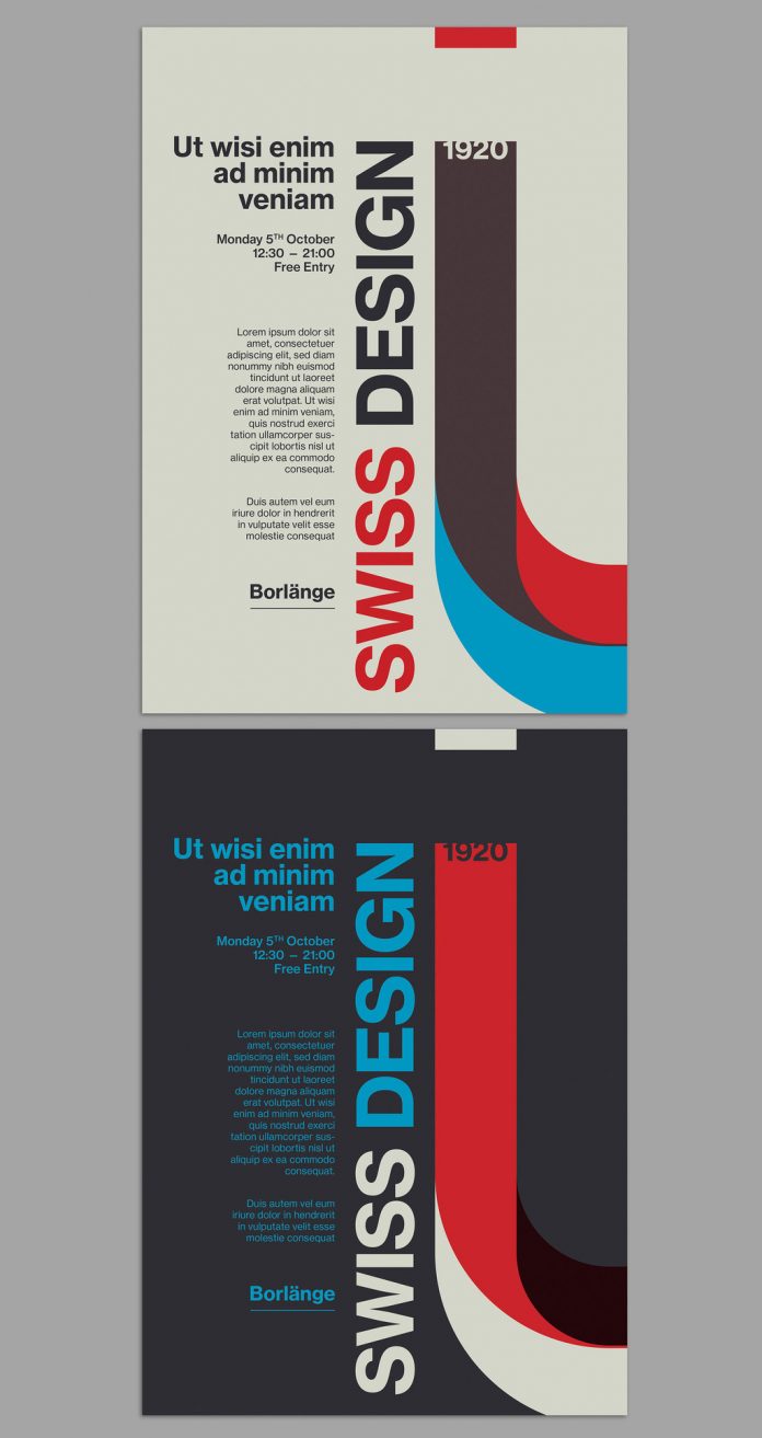 Swiss style poster template with creative typography in two styles for Adobe Illustrator.