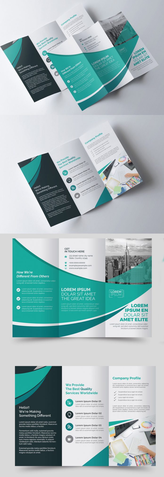 Trifold Brochure Template with Blue and Green Accents For Adobe Illustrator Tri Fold Brochure Template