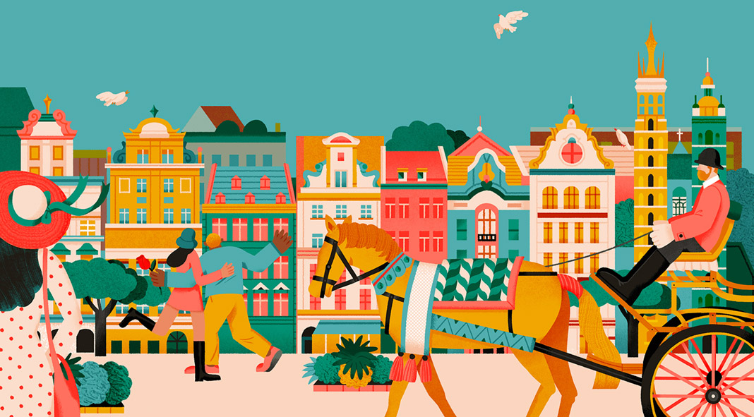 Airbnb European City guide illustrations by Yulong Lli