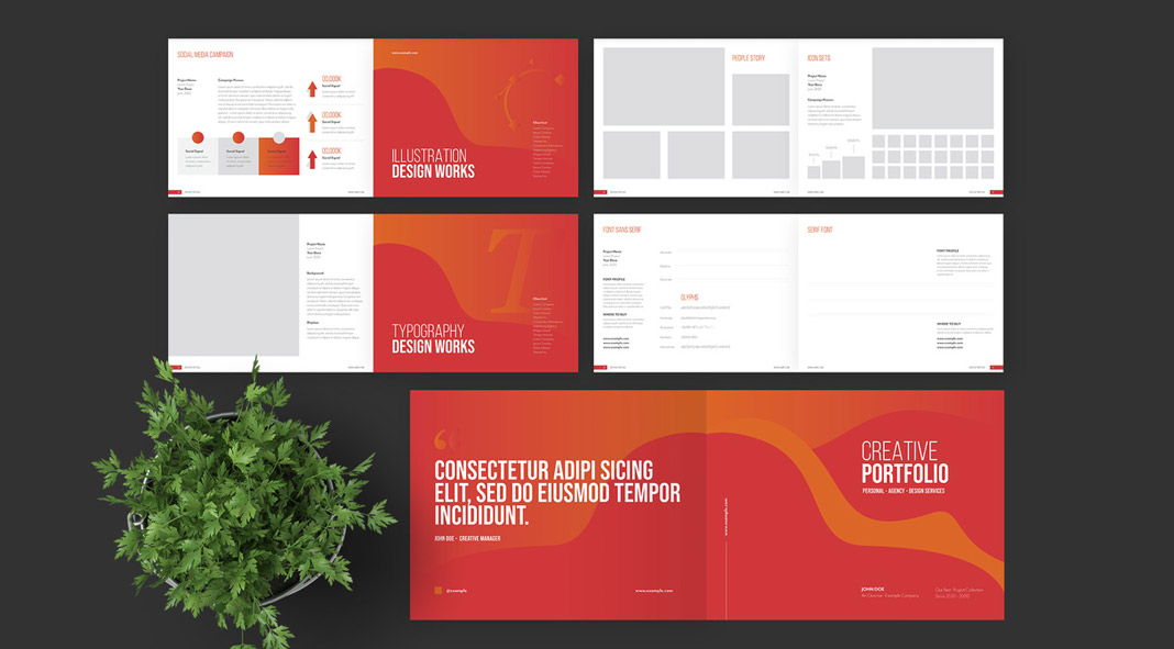 Creative InDesign Portfolio Template with Red Accents