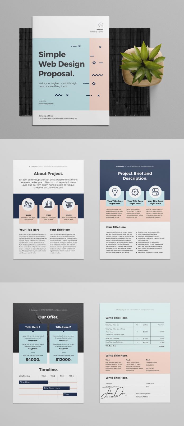Blue and Pink Design Project Proposal Template for Adobe InDesign