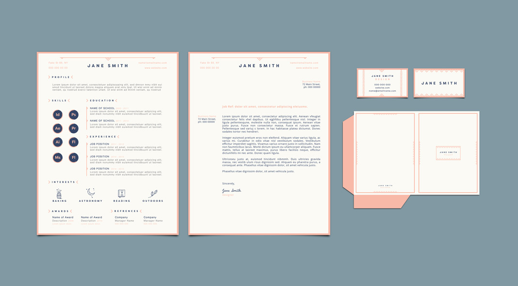 Customizable Resume, Business Card, and Mailer Template for Adobe Illustrator