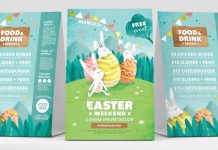 Download this Easter Flyer Photoshop Template with Cute Rabbit and Egg Illustrations