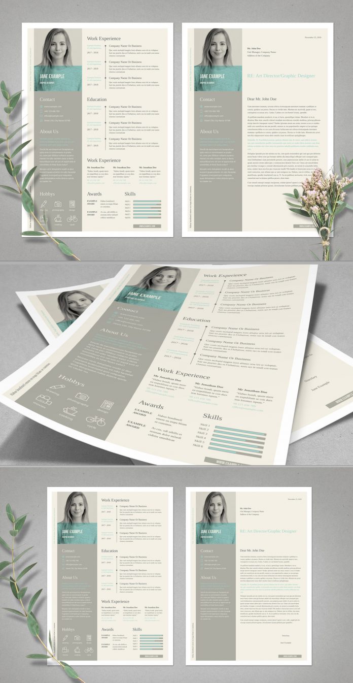 Download Light Beige Resume and CV InDesign Templates with Pale Cyan Accents