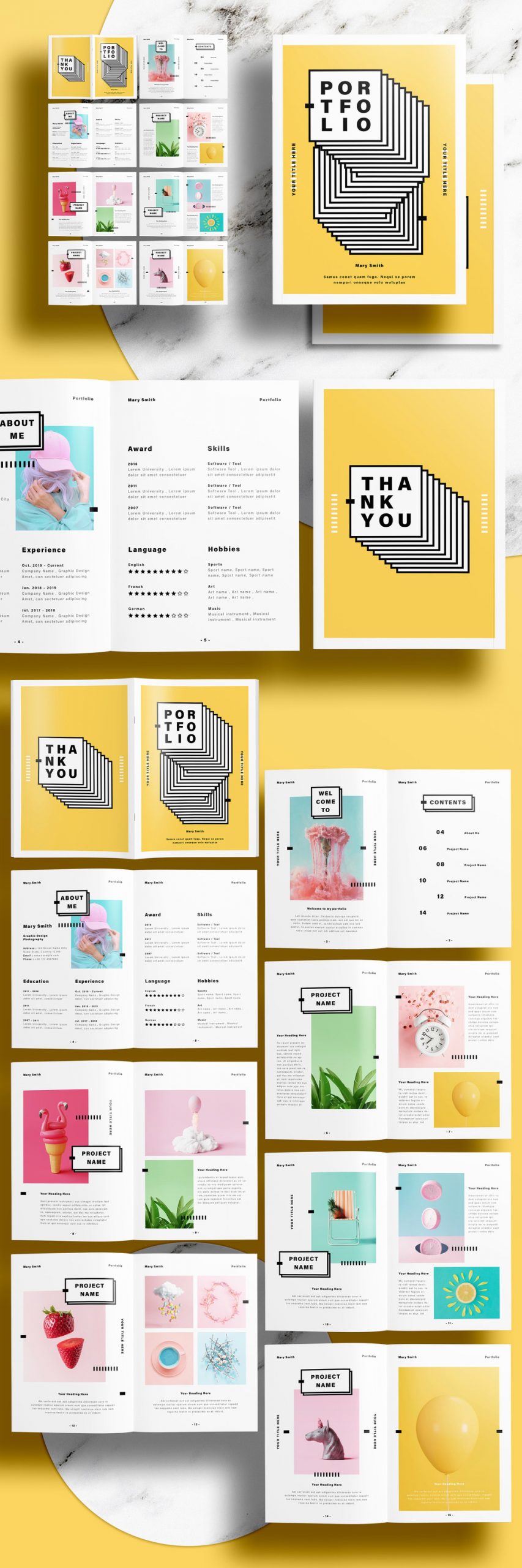 Portfolio InDesign Template with Yellow Accents