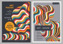 Download Editable Retro Art Poster Templates with Wavy Lines and Striking Colors for Adobe Illustrator