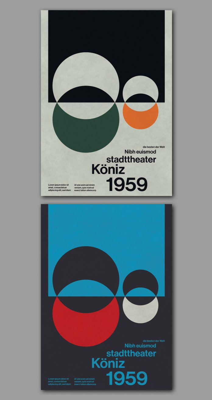 Swiss Graphic Design Poster Template with Geometric Minimalist Shapes and Typography