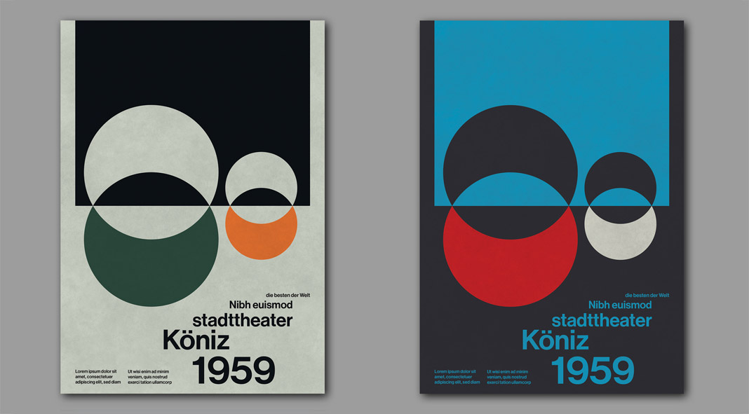 Swiss Graphic Design Poster Template with Geometric Minimalist Shapes and Typography