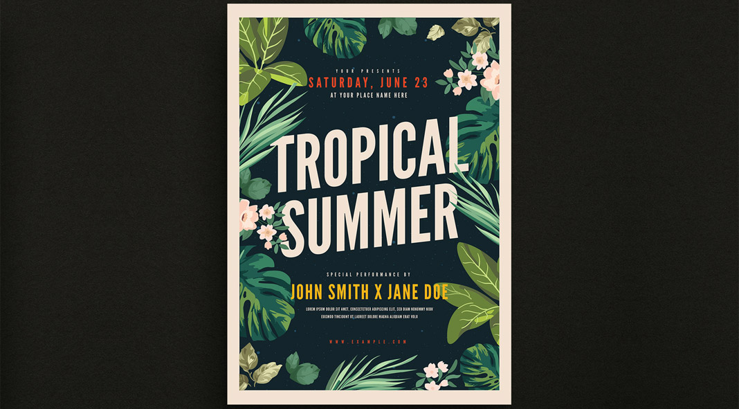 Tropical Summer Party Flyer Template for Adobe Illustrator