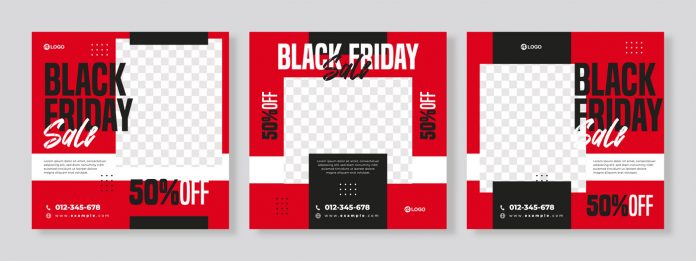 Set of three Black Friday sale social media templates