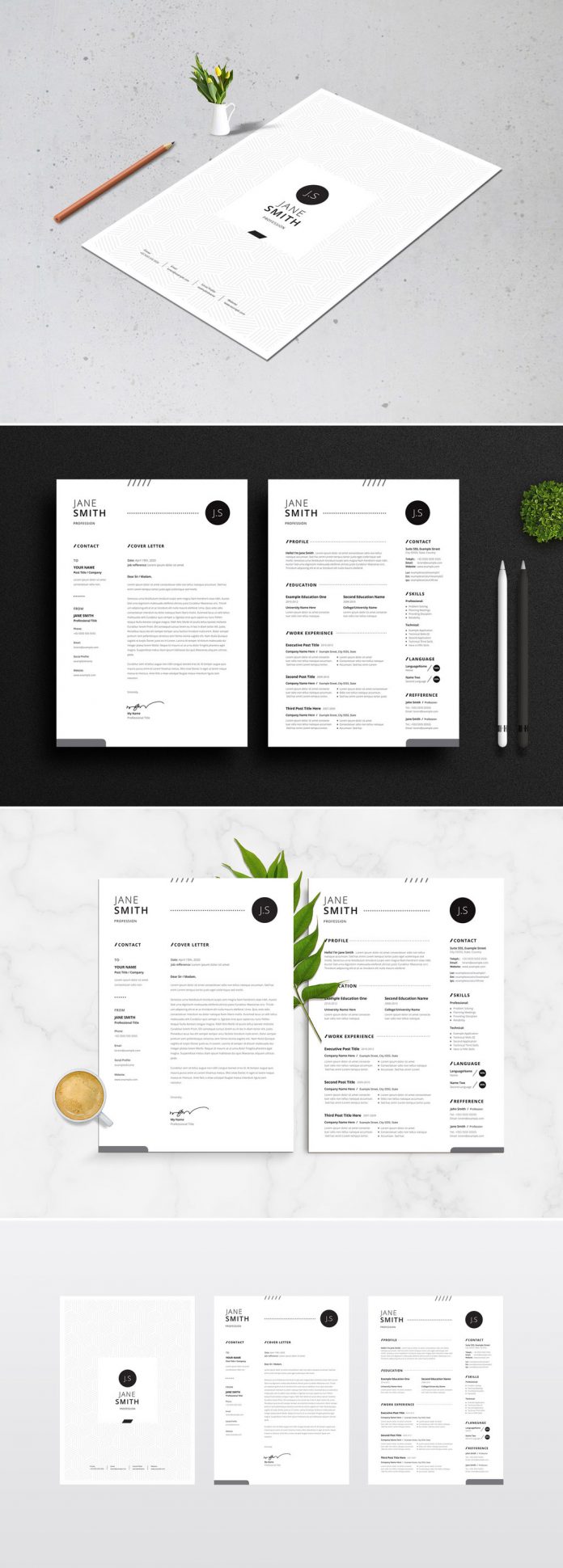 Black and White Resume and Cover Letter Template for Adobe InDesign
