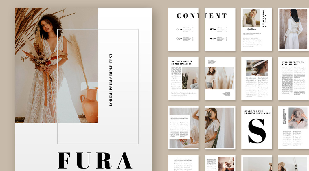 Clean magazine template with placeholders for huge images