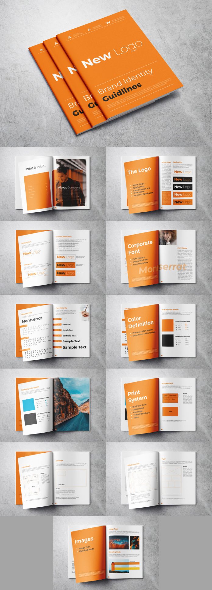 Orange and White Brand Guideline Brochure Template for Adobe InDesign