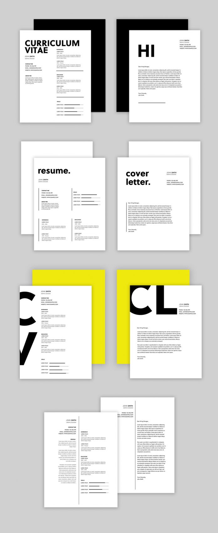 Curriculum Vitae Resume Templates Set with Bold Typography for Adobe Photoshop