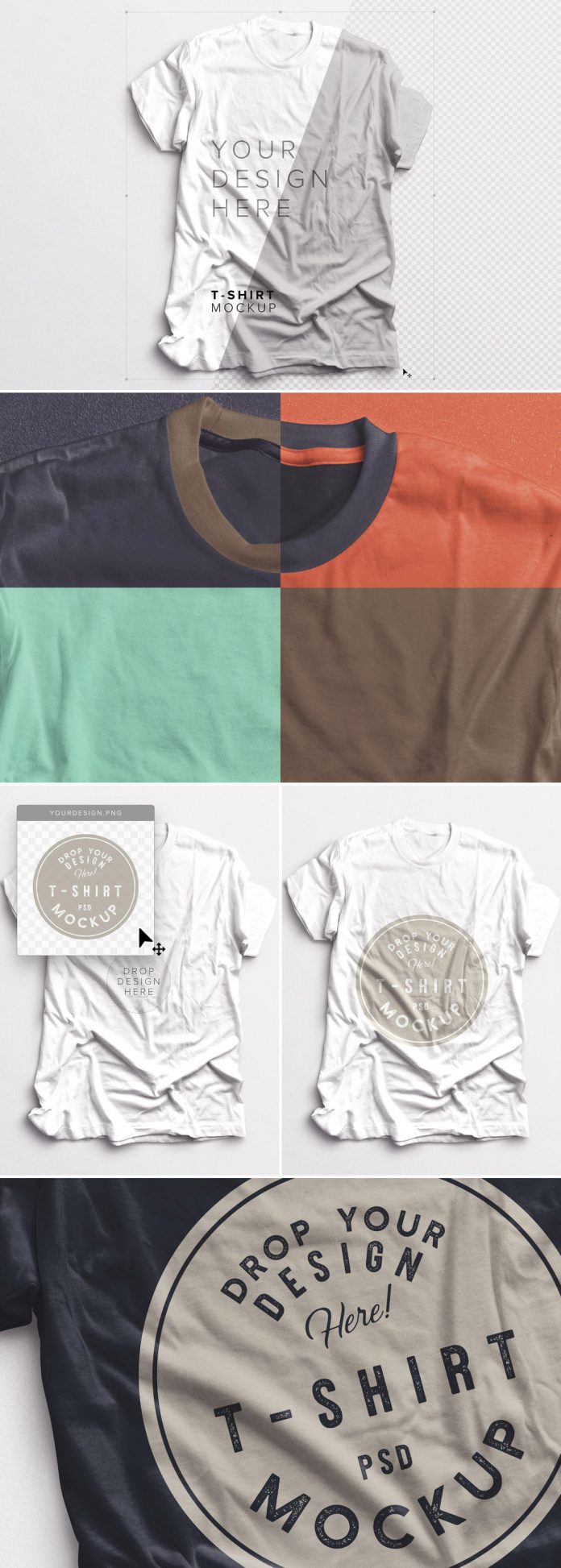 Download a customizable Adobe Photoshop t-shirt mockup with multiple layout options.