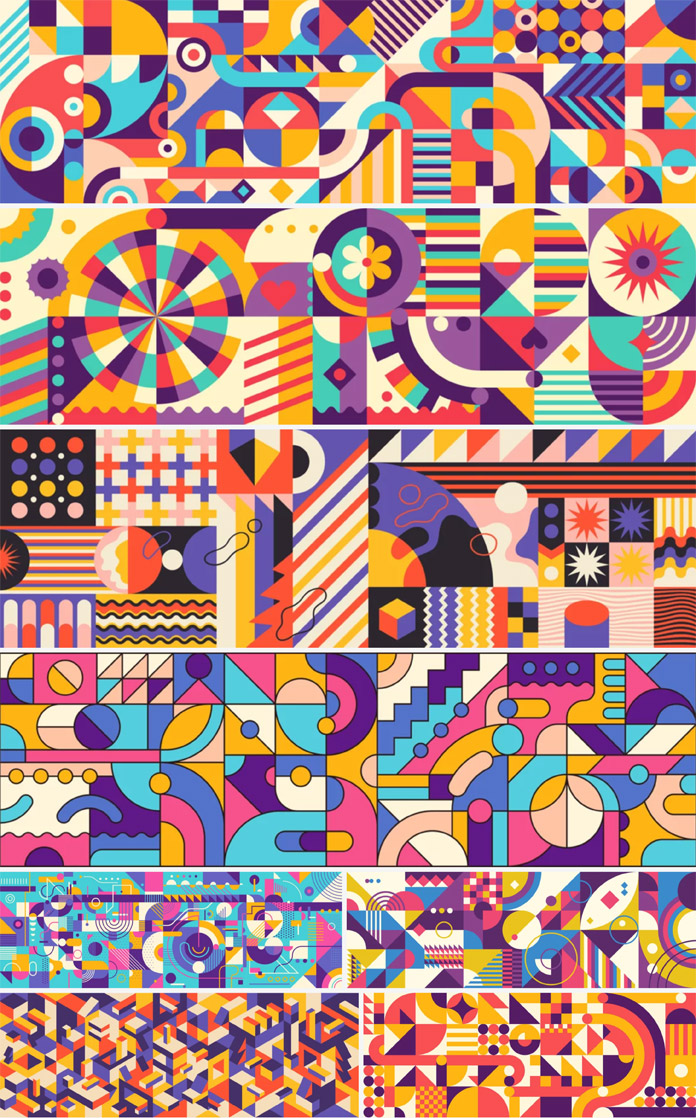 Download abstract geometric retro patterns as vector graphics.