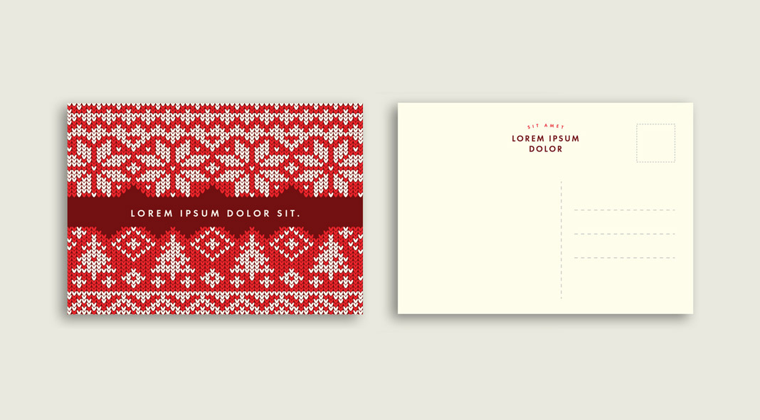 Christmas Postcard Templates with Knitted Pattern Textures for Adobe Illustrator