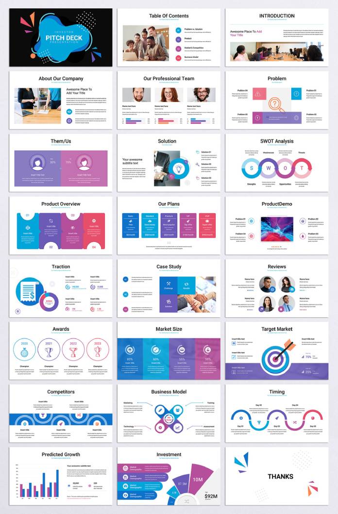 Download Pitch Deck Presentation Template with Infographics for Adobe InDesign