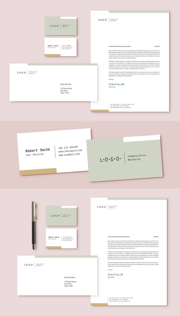 Download a Stationery Set with Green and Beige Accents as Adobe InDesign Template