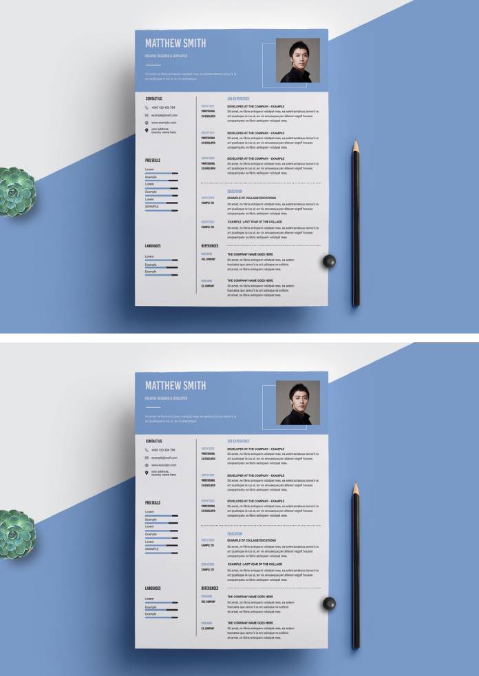 Minimal Resume Adobe InDesign Template by PixWork