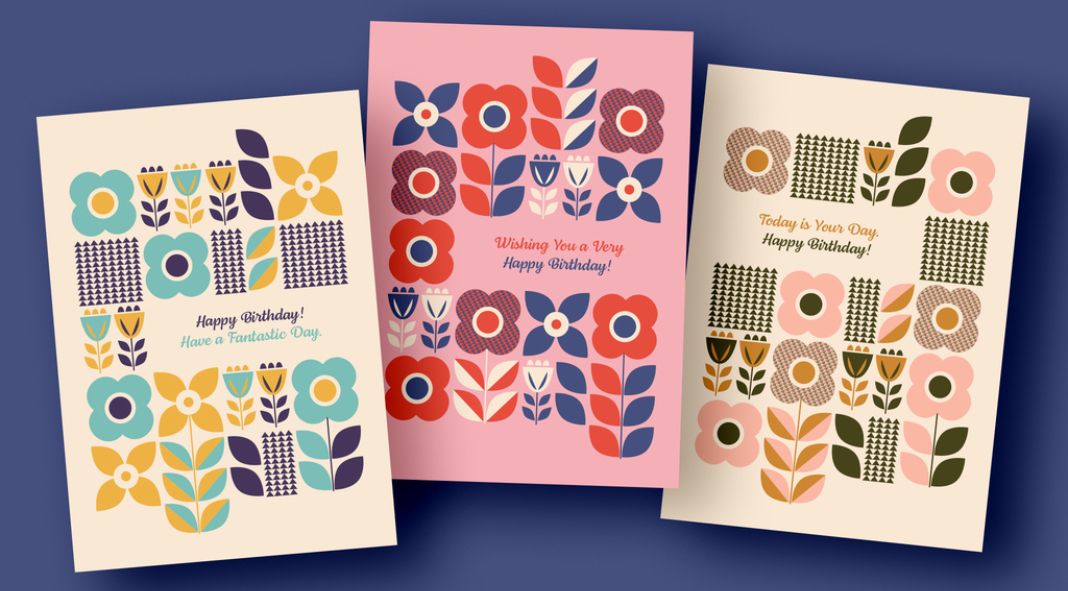 Birthday Card Templates with Flat Floral Vector Graphics