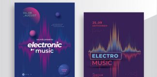 Electronic Music Poster Templates with Neon Sound Waves