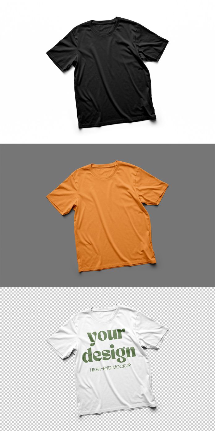 T-Shirt Photoshop Mockup with Transparent Background and Customizable Colors