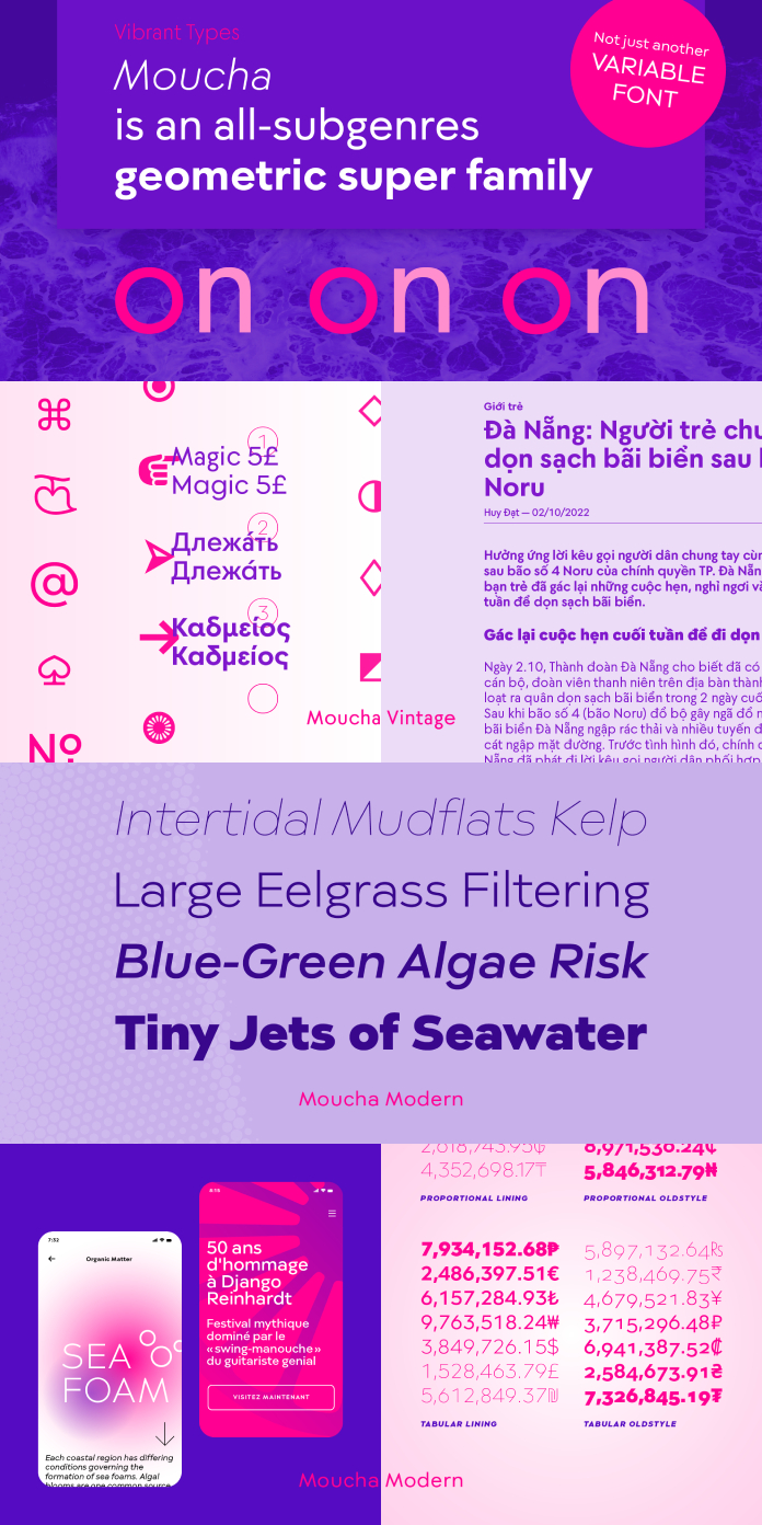 Moucha font family by Vibrant Types