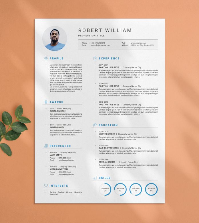 Adobe InDesign Resume Template with Blue Accents