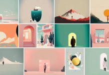 Download minimalist illustrations of surreal scenes and abstract shapes