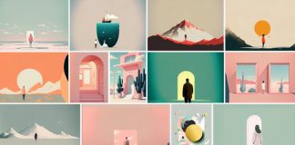 Download minimalist illustrations of surreal scenes and abstract shapes