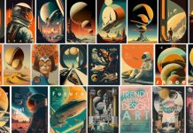Retro-futuristic sci-fi illustrations and graphics for posters, backgrounds, cover art, and more.