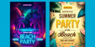 Summer beach party flyer mockups for Adobe Photoshop