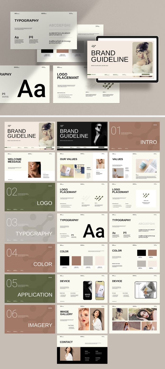 Sjabloon voor merkrichtlijnen van 22 pagina's voor Adobe InDesign
