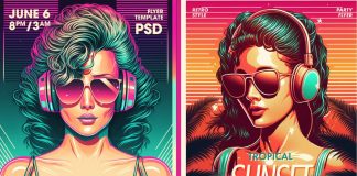 80s and 90s retro-style flyer templates for Adobe Photoshop